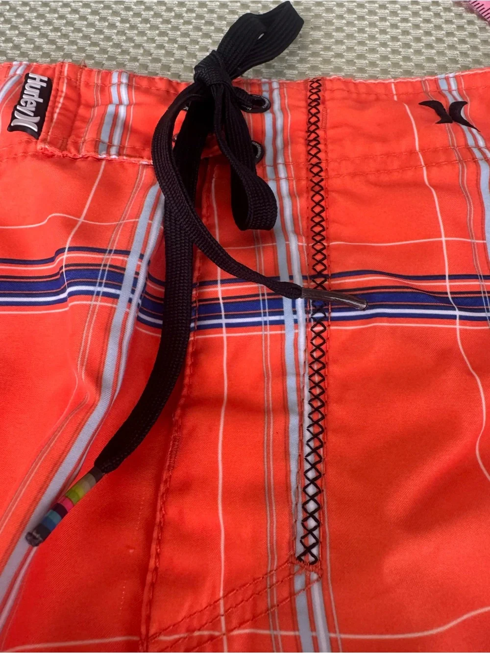 Hurley Men's Size 36 Orange Striped Hybrid Knee Length Boardshorts EUC